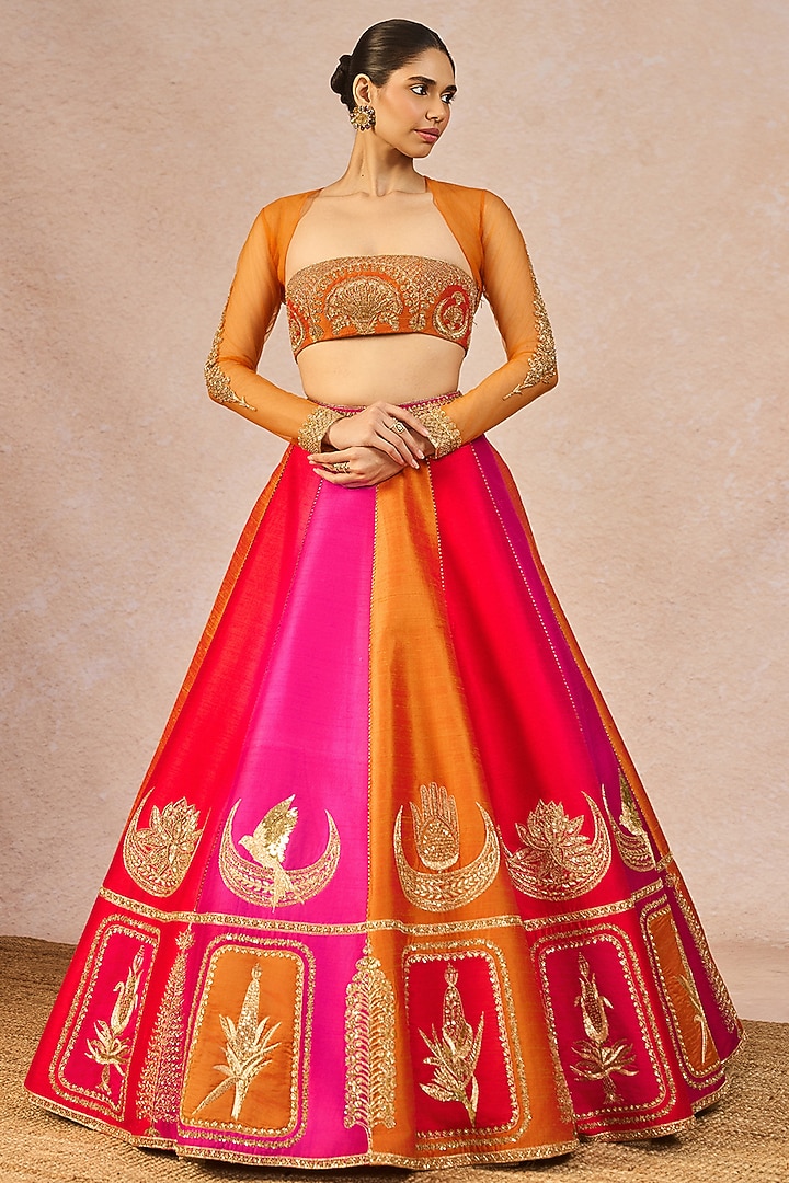 Multi-Colored Raw Silk Phool Bagh Motif Embroidered Bridal Lehenga Set by Masaba at Pernia's Pop Up Shop
