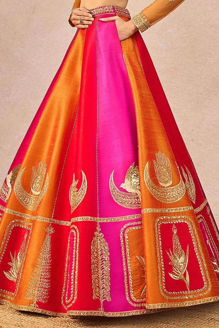 Multi-Colored Raw Silk Phool Bagh Motif Embroidered Bridal Lehenga Set by Masaba at Pernia's Pop Up Shop