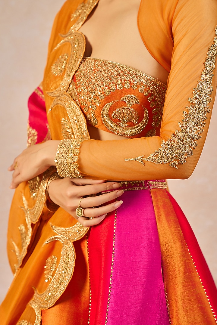 Multi-Colored Raw Silk Phool Bagh Motif Embroidered Bridal Lehenga Set by Masaba at Pernia's Pop Up Shop