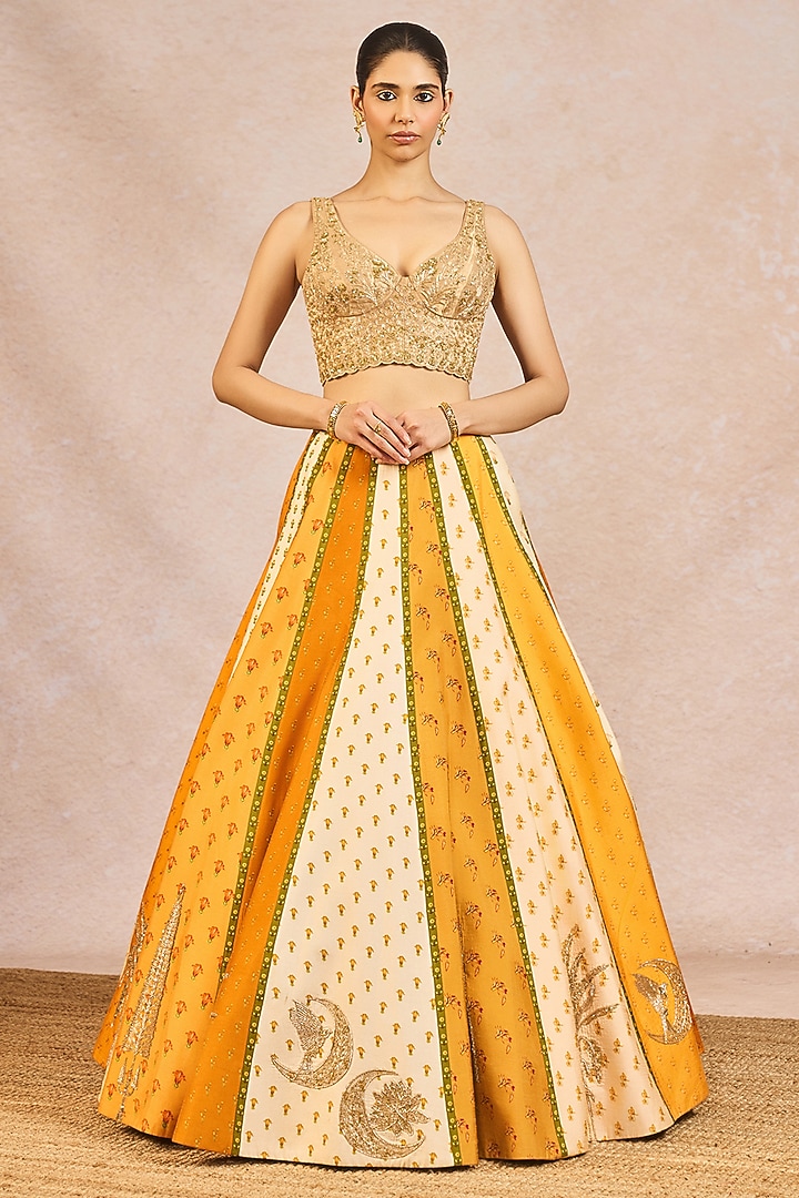 Mustard Raw Silk Bagh Motif Embroidered Bridal Lehenga Set by Masaba at Pernia's Pop Up Shop