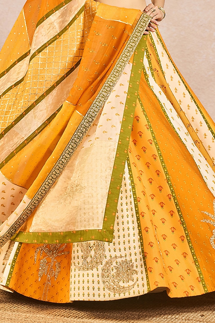 Mustard Raw Silk Bagh Motif Embroidered Bridal Lehenga Set by Masaba at Pernia's Pop Up Shop