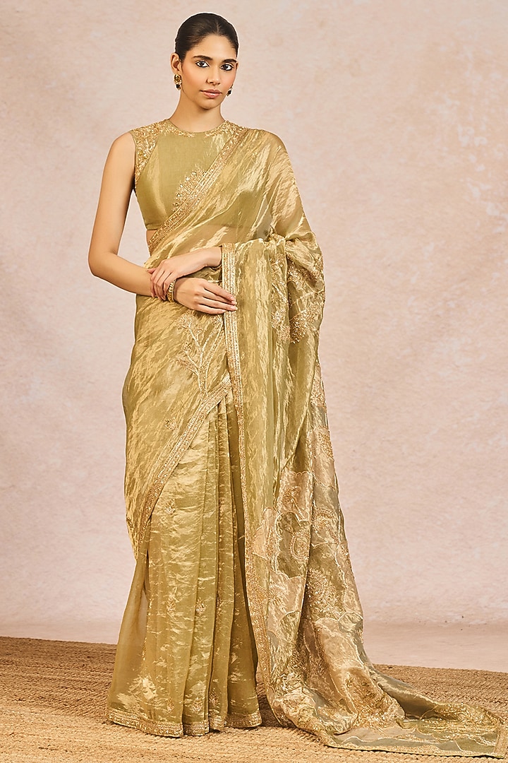 Mint Green Tissue Paankh Bagh Motif Embroidered Bridal Saree Set by Masaba at Pernia's Pop Up Shop