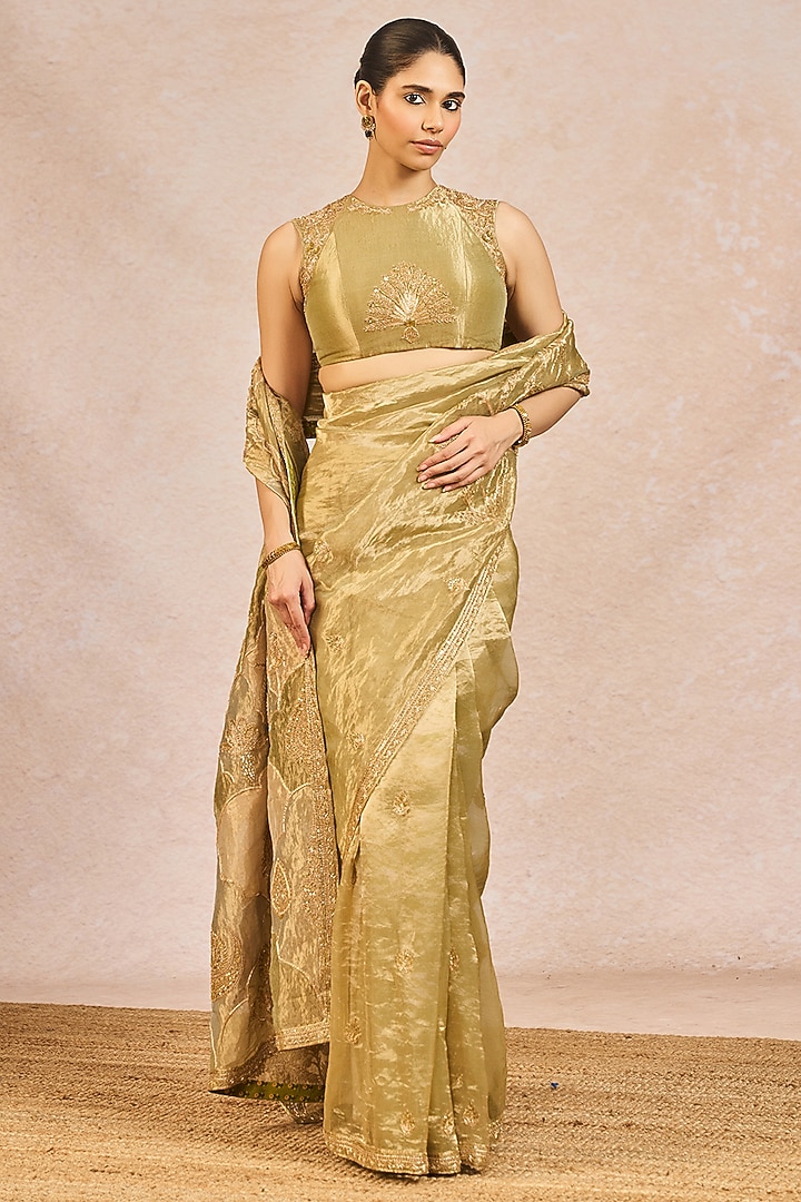 Mint Green Tissue Paankh Bagh Motif Embroidered Bridal Saree Set by Masaba at Pernia's Pop Up Shop