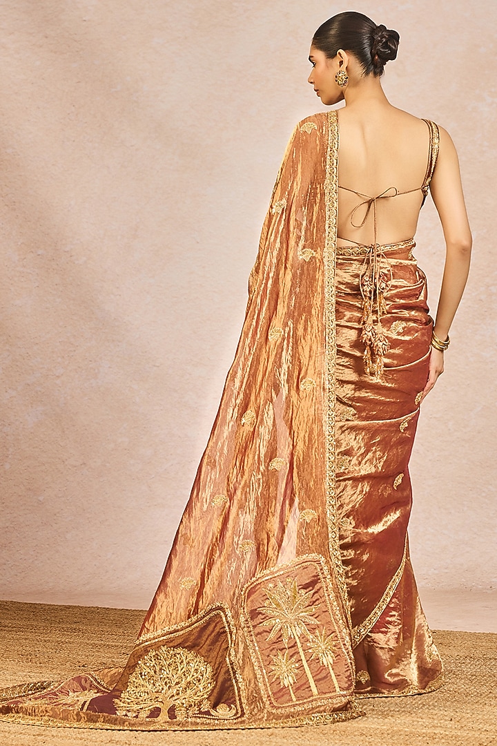 Rust Tissue Paankh Bagh Motif Embroidered Reception Saree Set by Masaba at Pernia's Pop Up Shop