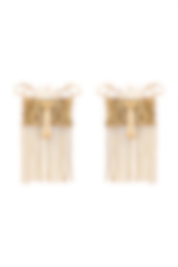 Gold Finish House of Greyjoy Tassel Drop Earrings by Masaba at Pernia's Pop Up Shop