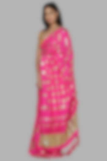 Hot Pink & Beige Printed Saree Set by Masaba