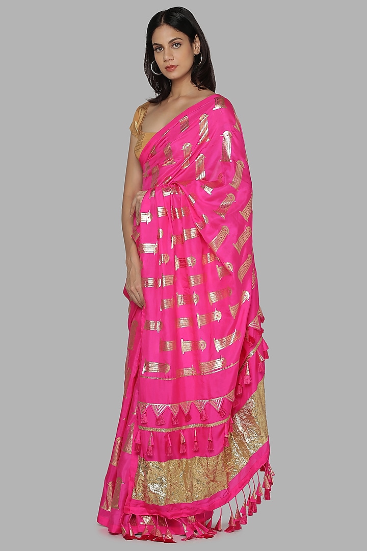 Hot Pink & Beige Printed Saree Set by Masaba
