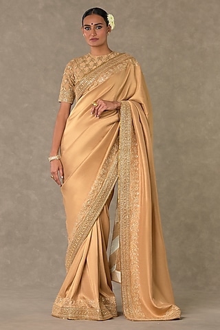 Beige Madakal-Chidiya Dupion Silk Embroidered Saree Set by Masaba