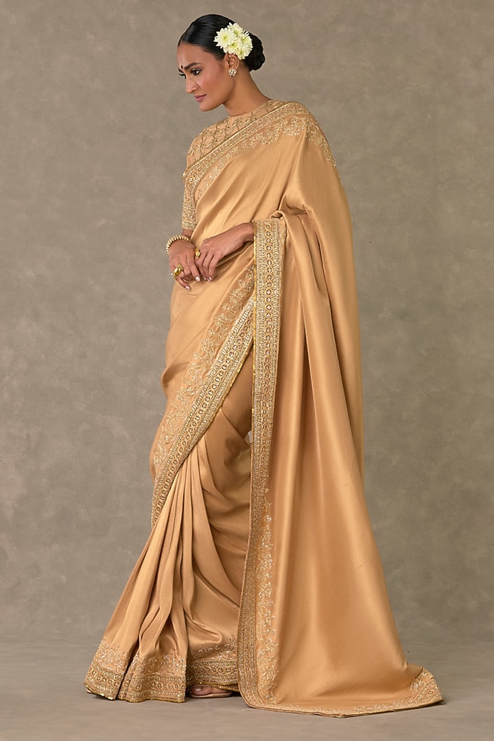 Beige Madakal-Chidiya Dupion Silk Embroidered Reception Saree Set by Masaba at Pernia's Pop Up Shop