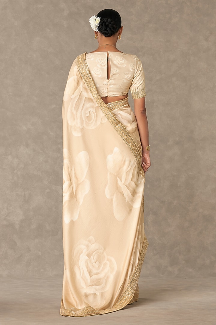 Beige Raw Silk Digital Printed Wedding Saree Set by Masaba at Pernia's Pop Up Shop