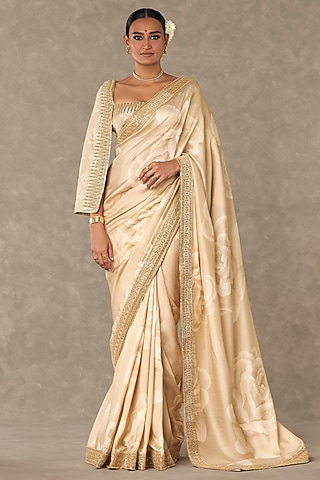 Beige Raw Silk Gulaab Digital Printed Saree Set by Masaba