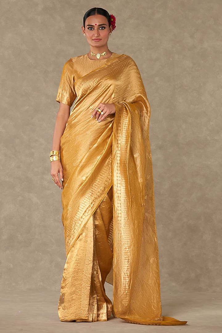 Golden Yellow Sunheri Tissue Zari Wedding Saree Set by Masaba at Pernia's Pop Up Shop