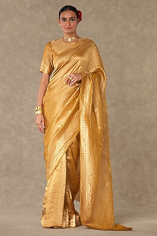 Golden Yellow Sunheri Tissue Zari Saree Set by Masaba