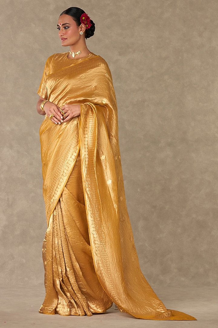 Golden Yellow Sunheri Tissue Zari Wedding Saree Set by Masaba at Pernia's Pop Up Shop