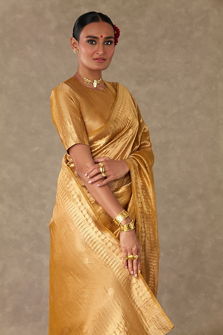 Golden Yellow Sunheri Tissue Zari Wedding Saree Set by Masaba at Pernia's Pop Up Shop