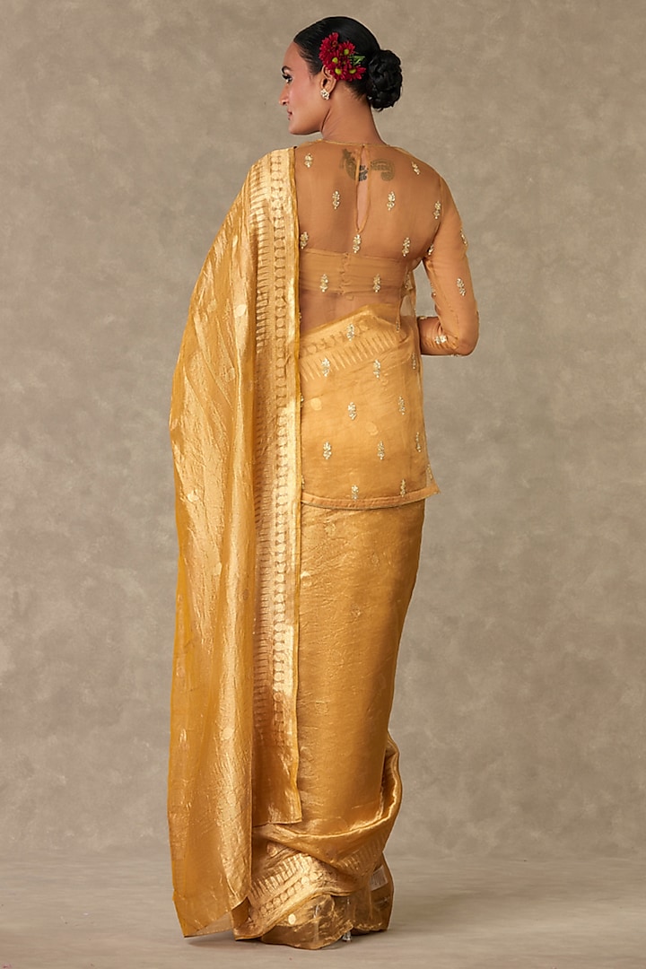 Golden Yellow Sunheri Tissue Reception Saree Set by Masaba at Pernia's Pop Up Shop