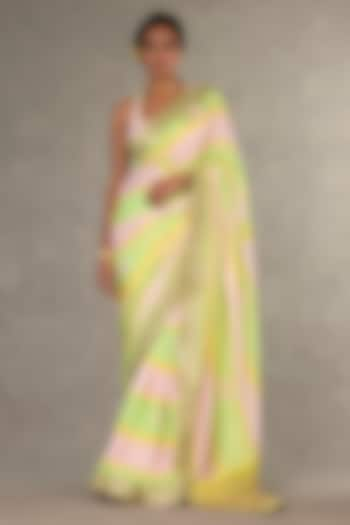 Mint & Baby Pink Raw Silk Digital Printed Saree Set by Masaba at Pernia's Pop Up Shop