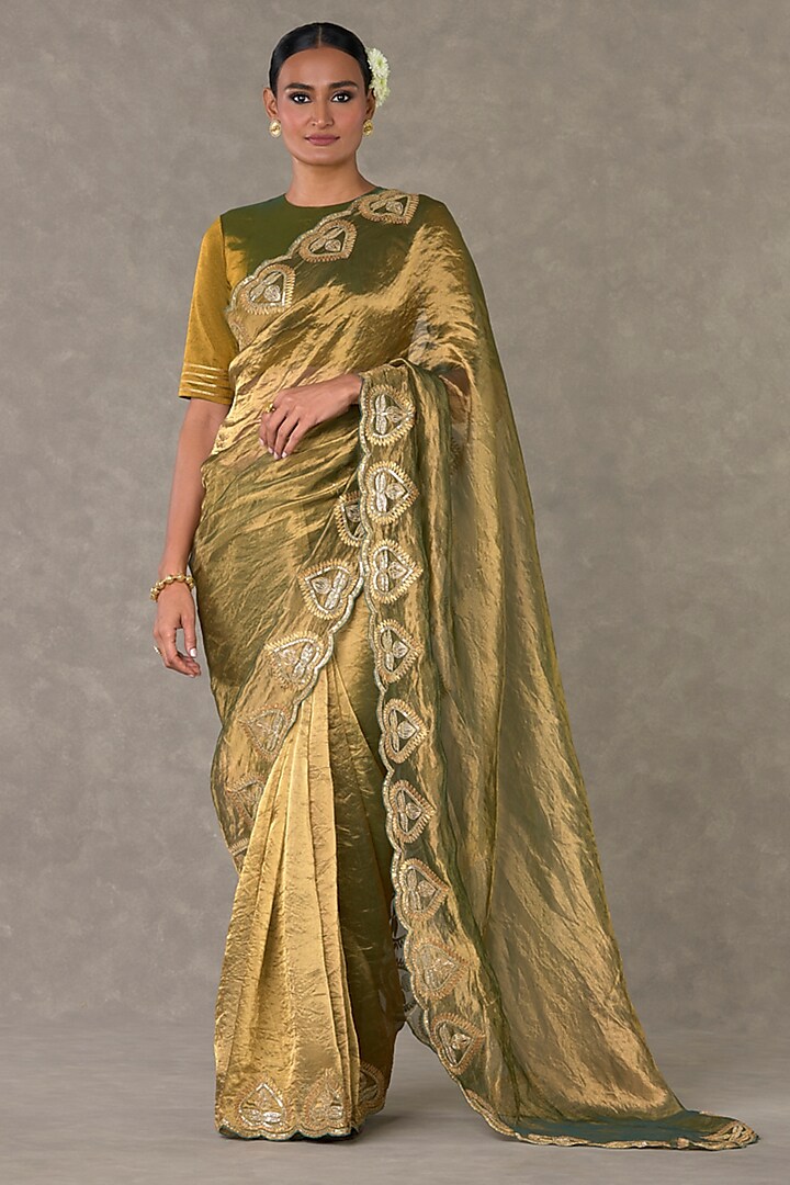 Green Paan Patti Tissue Gota Embroidered Saree Set by Masaba at Pernia's Pop Up Shop