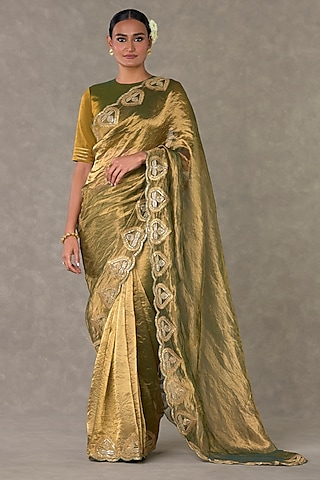 Green Paan Patti Tissue Gota Embroidered Saree Set by Masaba