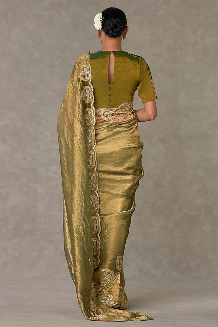 Green Paan Patti Tissue Gota Embroidered Wedding Saree Set by Masaba at Pernia's Pop Up Shop