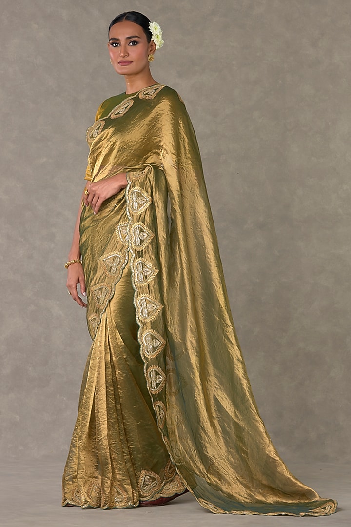 Green Paan Patti Tissue Gota Embroidered Wedding Saree Set by Masaba at Pernia's Pop Up Shop