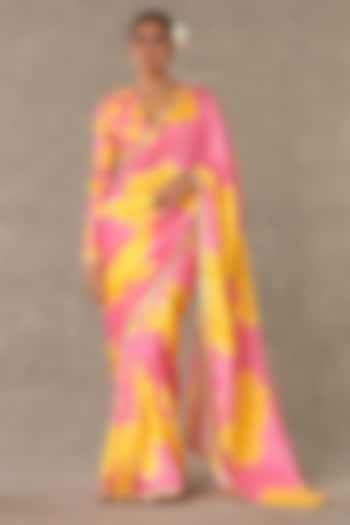 Pink Gulaab Raw Silk Digital Printed Saree Set by Masaba