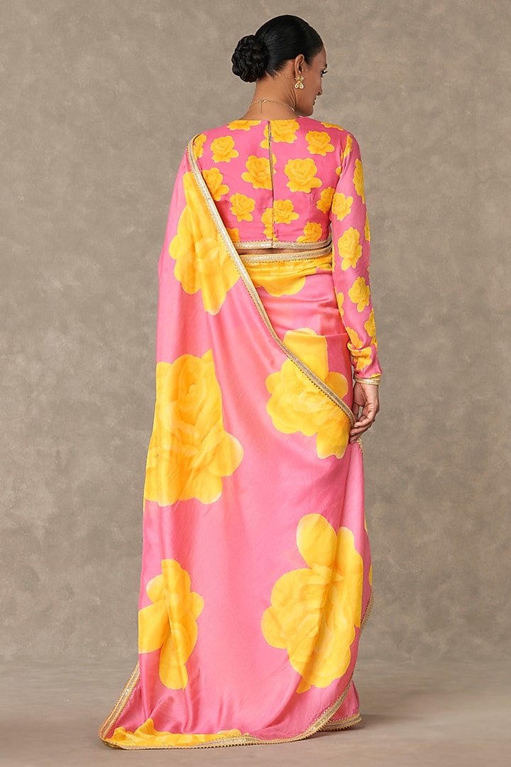Pink Gulaab Raw Silk Digital Printed Party Wear Saree Set by Masaba at Pernia's Pop Up Shop