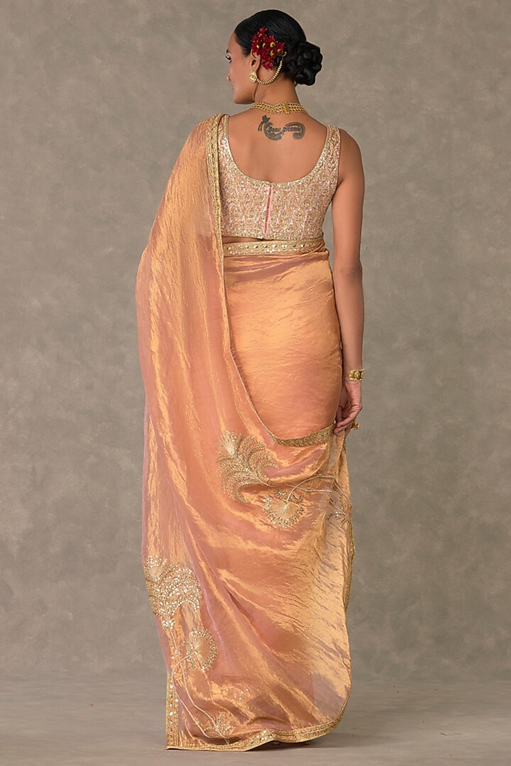 Peach Tissue Dori Embroidered Wedding Saree Set by Masaba at Pernia's Pop Up Shop