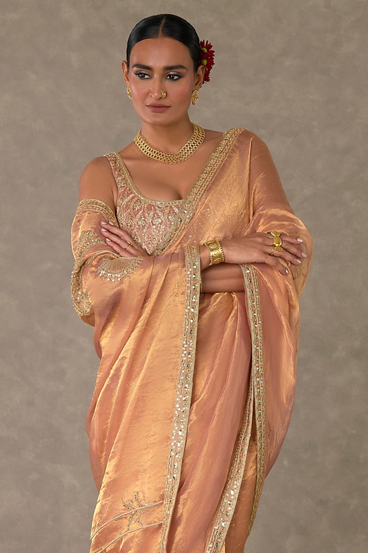 Peach Tissue Dori Embroidered Wedding Saree Set by Masaba at Pernia's Pop Up Shop