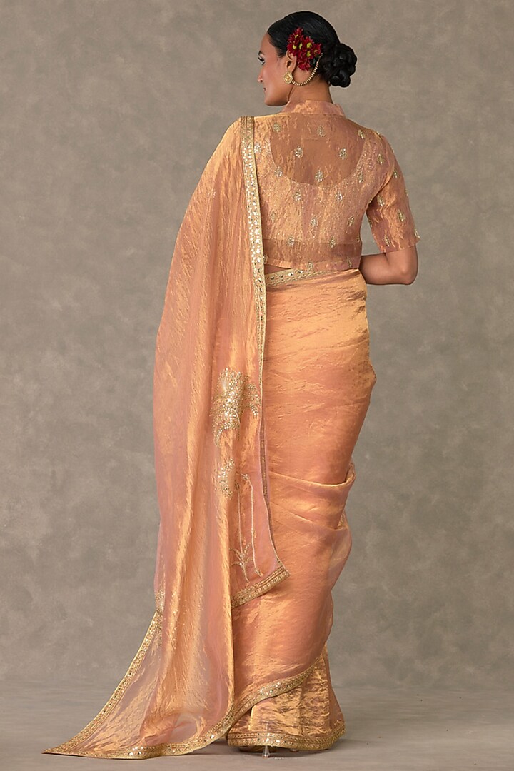 Peach Tissue Dori Embroidered Wedding Saree Set by Masaba at Pernia's Pop Up Shop