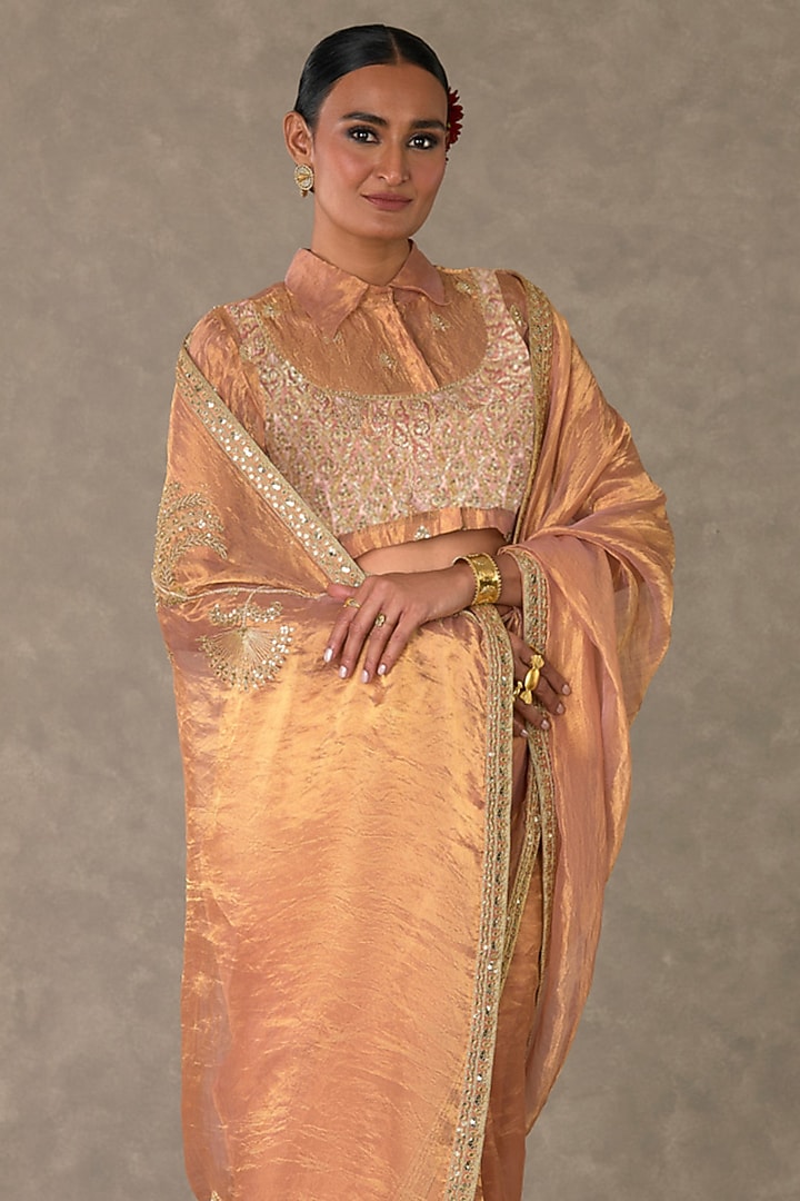 Peach Tissue Dori Embroidered Wedding Saree Set by Masaba at Pernia's Pop Up Shop