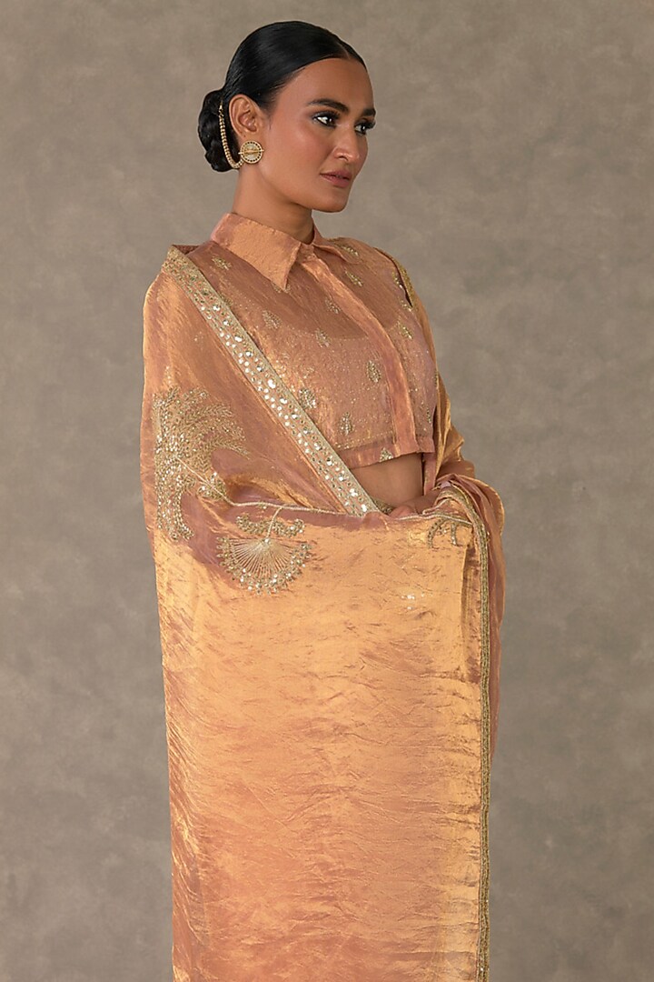 Peach Tissue Dori Embroidered Wedding Saree Set by Masaba at Pernia's Pop Up Shop