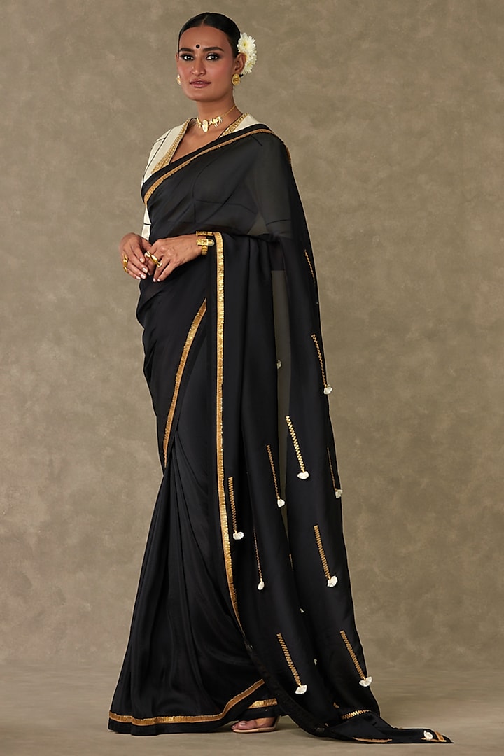 Black Organza Embroidered Saree Set by Masaba at Pernia's Pop Up Shop