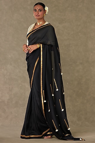 Black Organza Embroidered Saree Set by Masaba