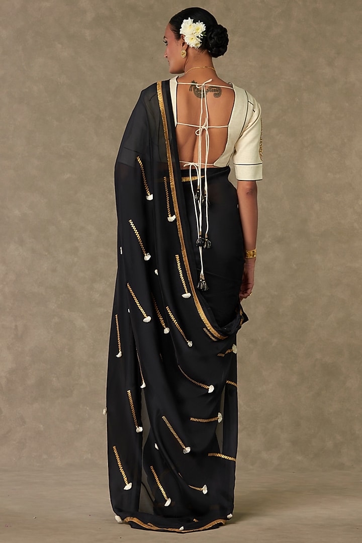 Black Organza Embroidered Wedding Saree Set by Masaba at Pernia's Pop Up Shop