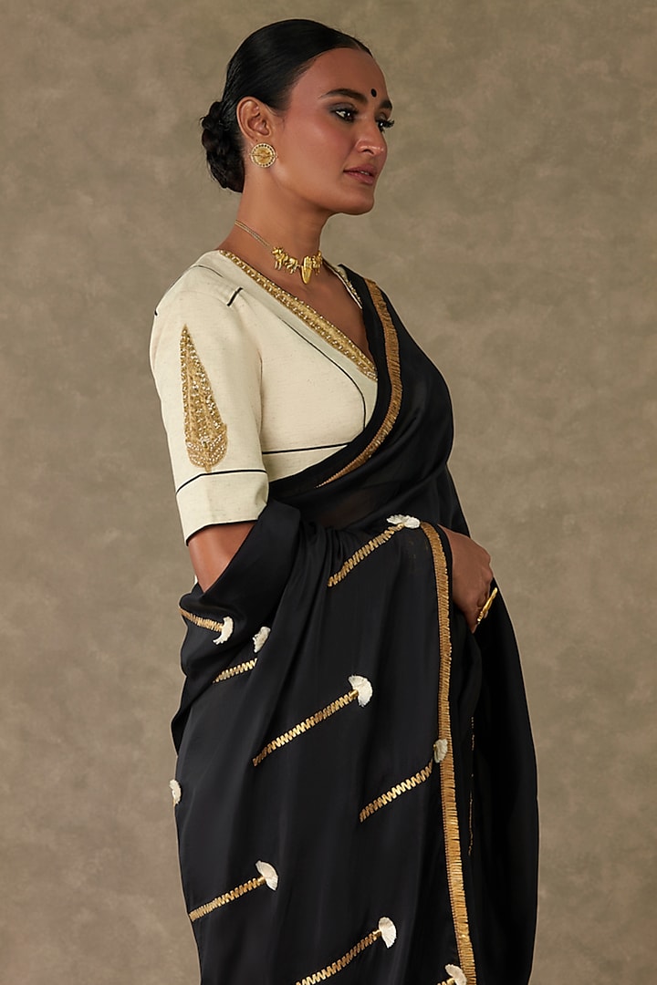 Black Organza Embroidered Wedding Saree Set by Masaba at Pernia's Pop Up Shop