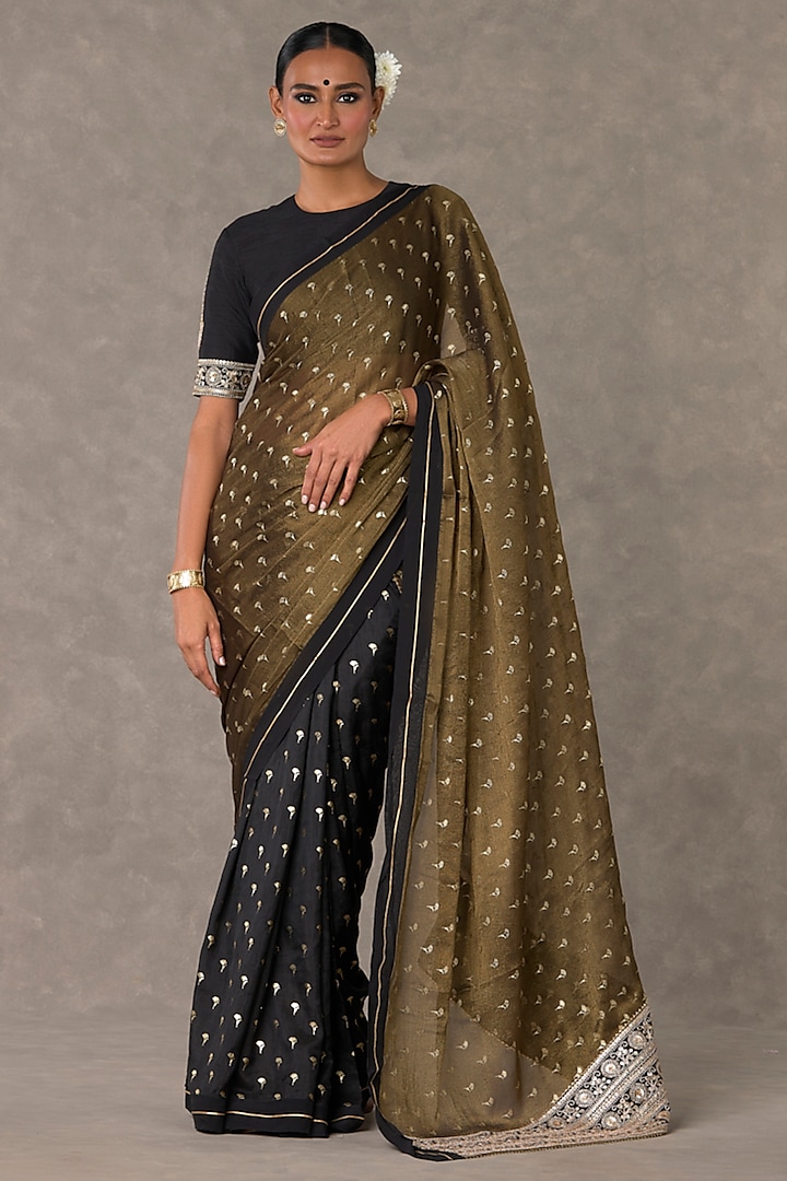 Black Tissue Foil Printed Wedding Saree Set by Masaba at Pernia's Pop Up Shop