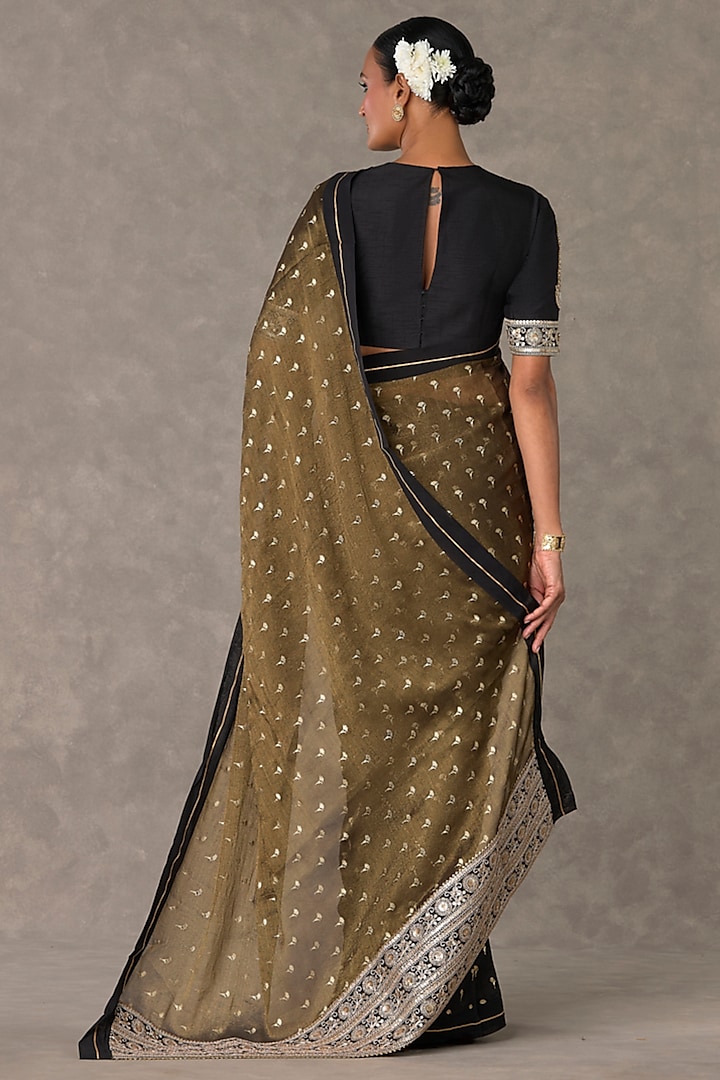 Black Tissue Foil Printed Wedding Saree Set by Masaba at Pernia's Pop Up Shop