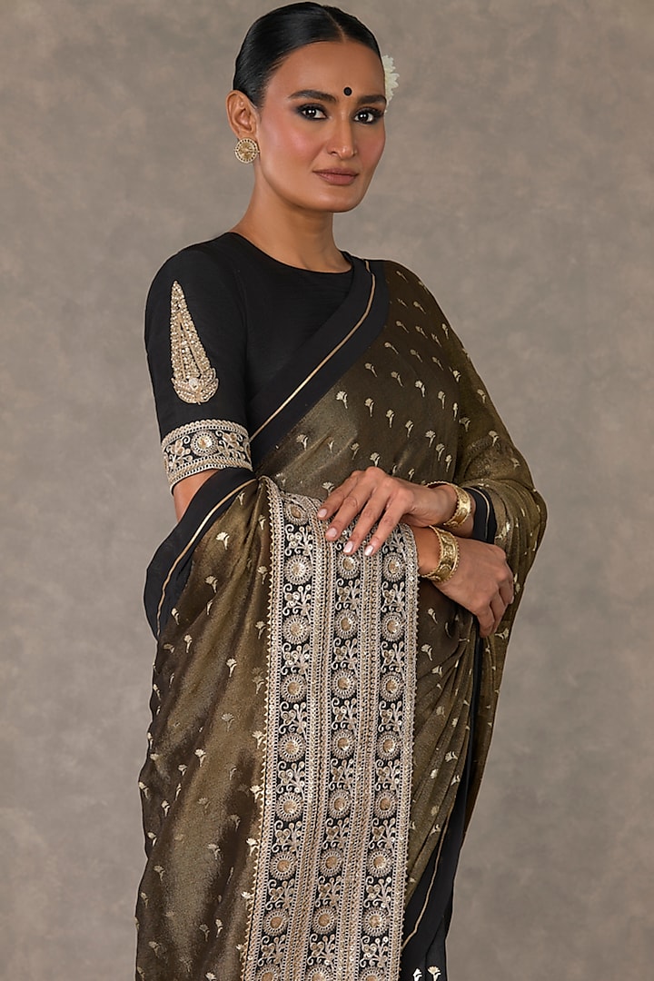 Black Tissue Foil Printed Wedding Saree Set by Masaba at Pernia's Pop Up Shop
