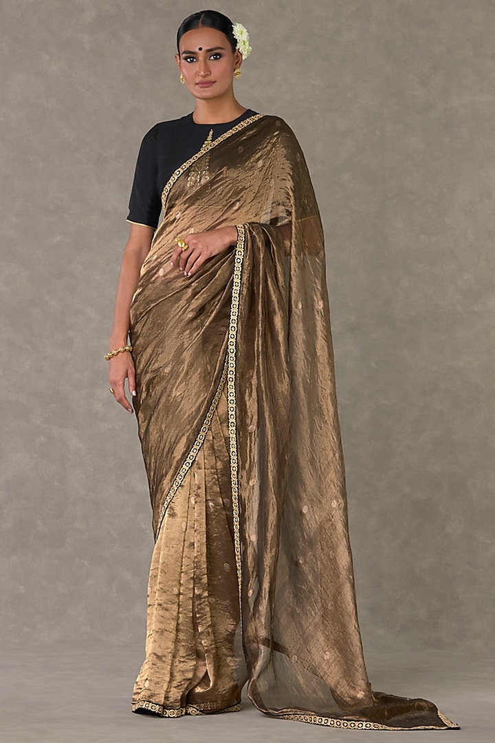 Black Tissue Zari Embellished Wedding Saree Set by Masaba at Pernia's Pop Up Shop