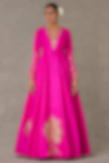 Pink Raw Silk Sitara Embellished Gown by Masaba at Pernia's Pop Up Shop