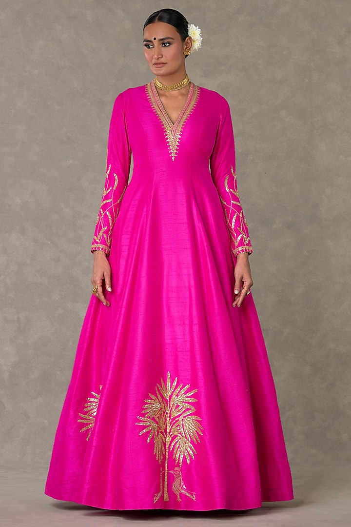 Pink Raw Silk Sitara Embellished Gown by Masaba at Pernia's Pop Up Shop