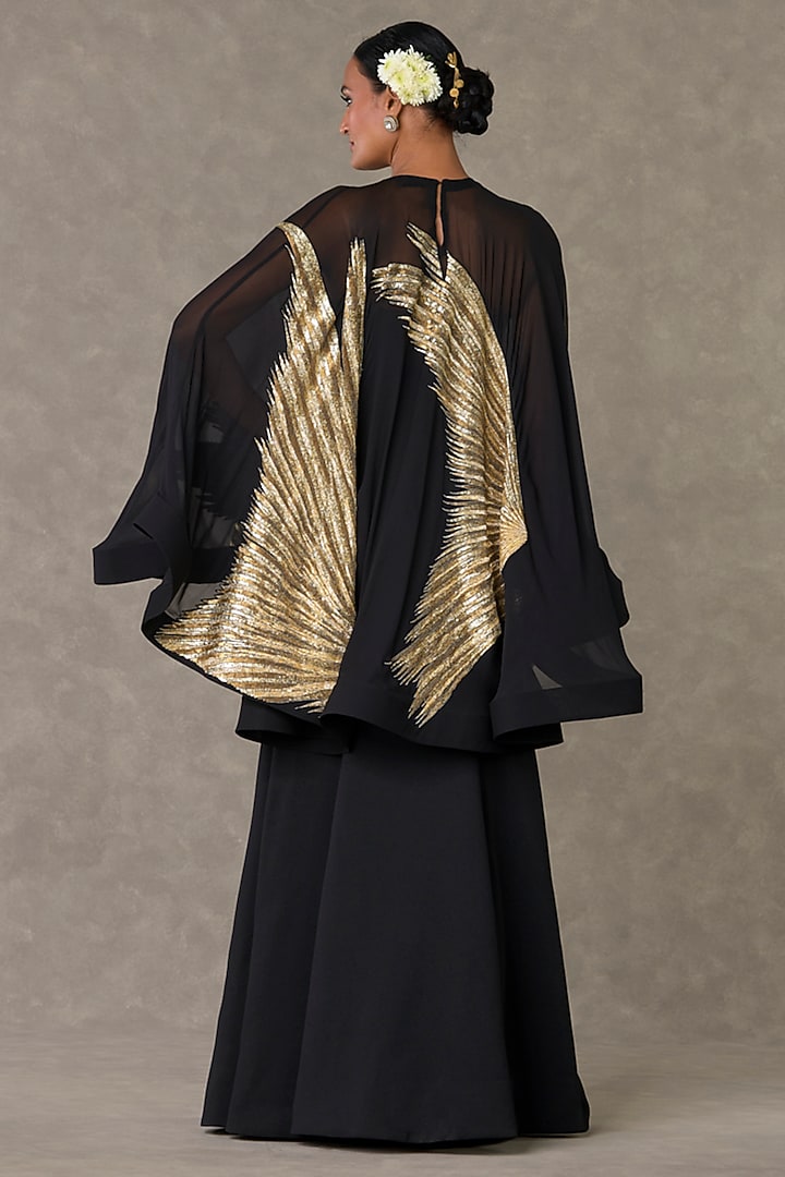 Black Textured Knit Sitara Embroidered Wedding Gown With Cape by Masaba at Pernia's Pop Up Shop