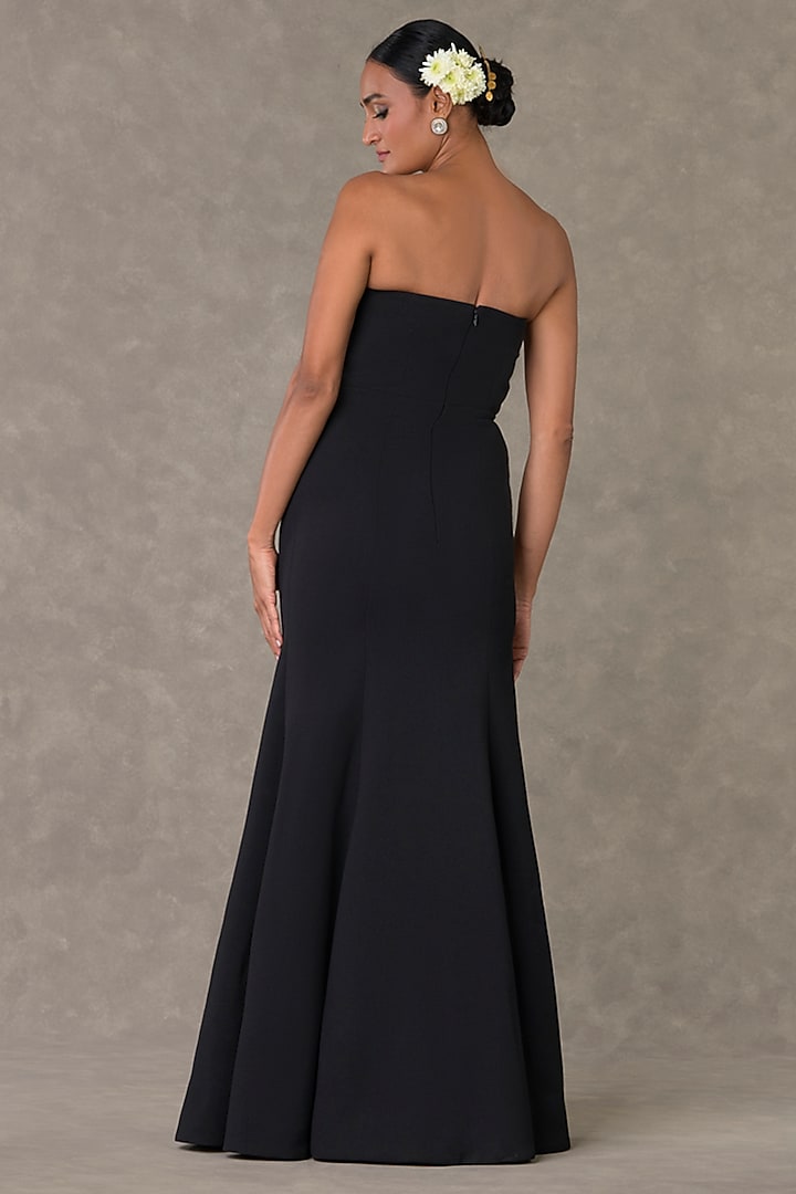 Black Textured Knit Sitara Embroidered Wedding Gown With Cape by Masaba at Pernia's Pop Up Shop