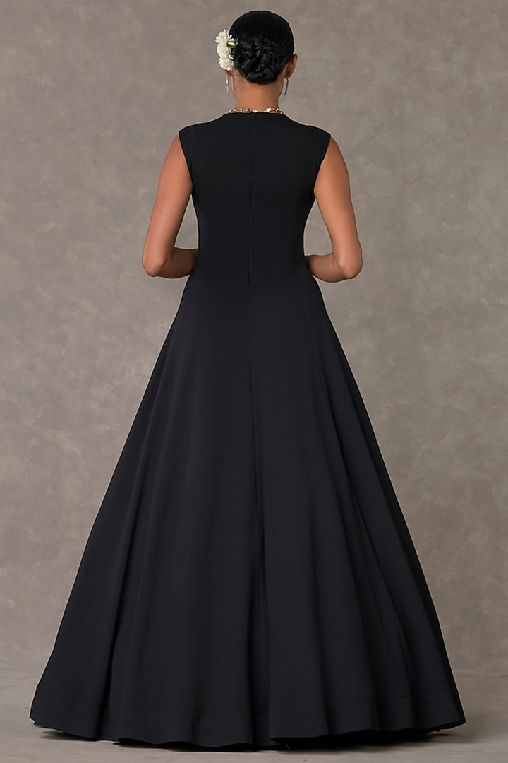 Black Textured Knit Wedding Gown With Embroidered Cape by Masaba at Pernia's Pop Up Shop
