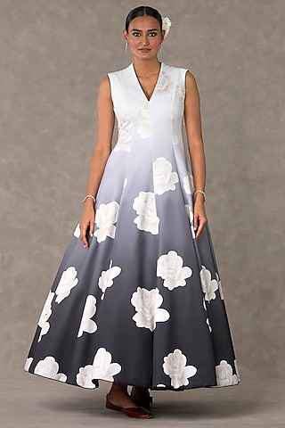 Black & White Textured Georgette Ombre Monochrome Digital Printed Gown by Masaba