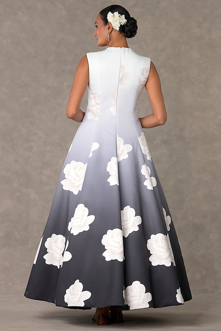 Black & White Textured Georgette Ombre Monochrome Digital Printed Engagement Gown by Masaba at Pernia's Pop Up Shop