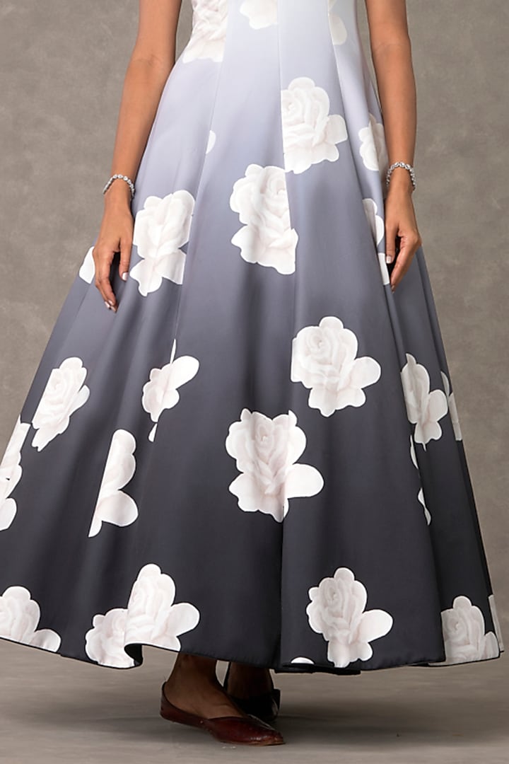 Black & White Textured Georgette Ombre Monochrome Digital Printed Engagement Gown by Masaba at Pernia's Pop Up Shop