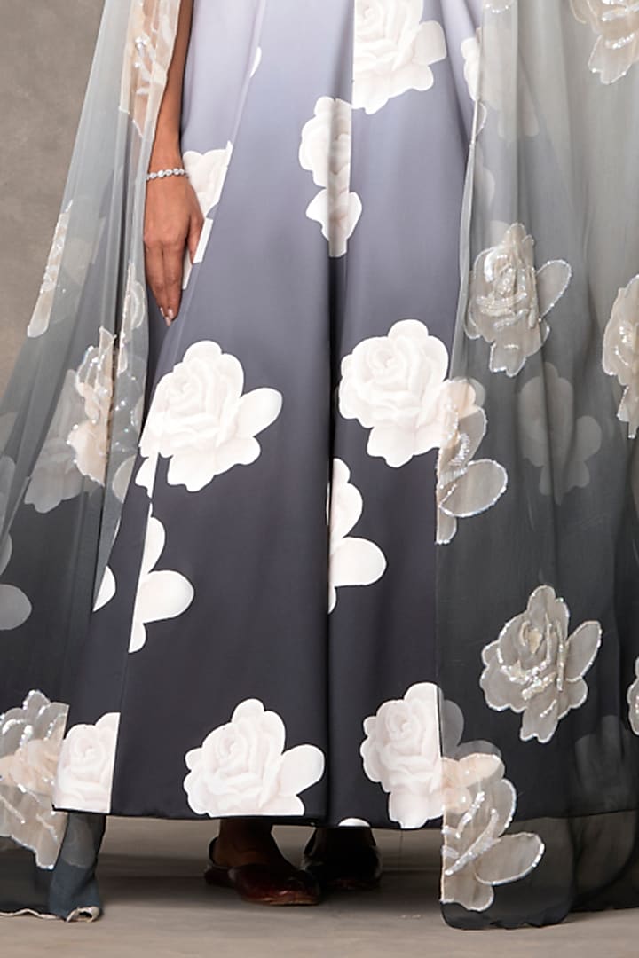 Black & White Textured Georgette Ombre Monochrome Digital Printed Wedding Gown With Cape by Masaba at Pernia's Pop Up Shop