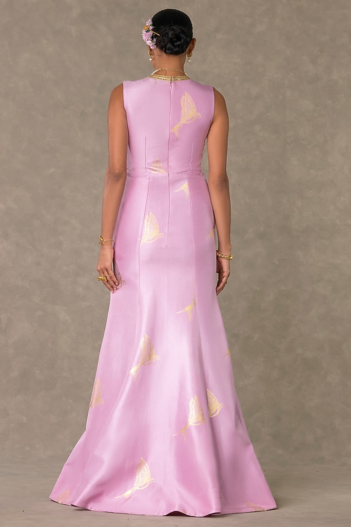 Pink Dupion Silk Foil Printed & Dori Work Engagement Gown by Masaba at Pernia's Pop Up Shop